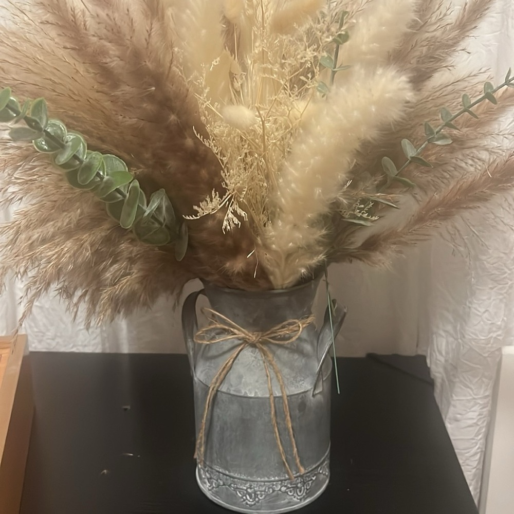 Cattails with Tin Vase